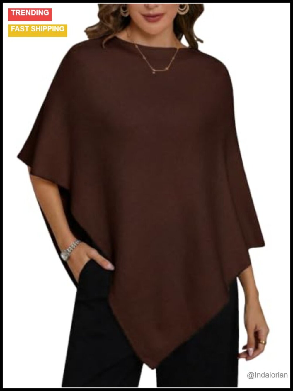 Poncho Shawl Wrap Sweater Asymmetrical Pullover Knit Top Loose Fit